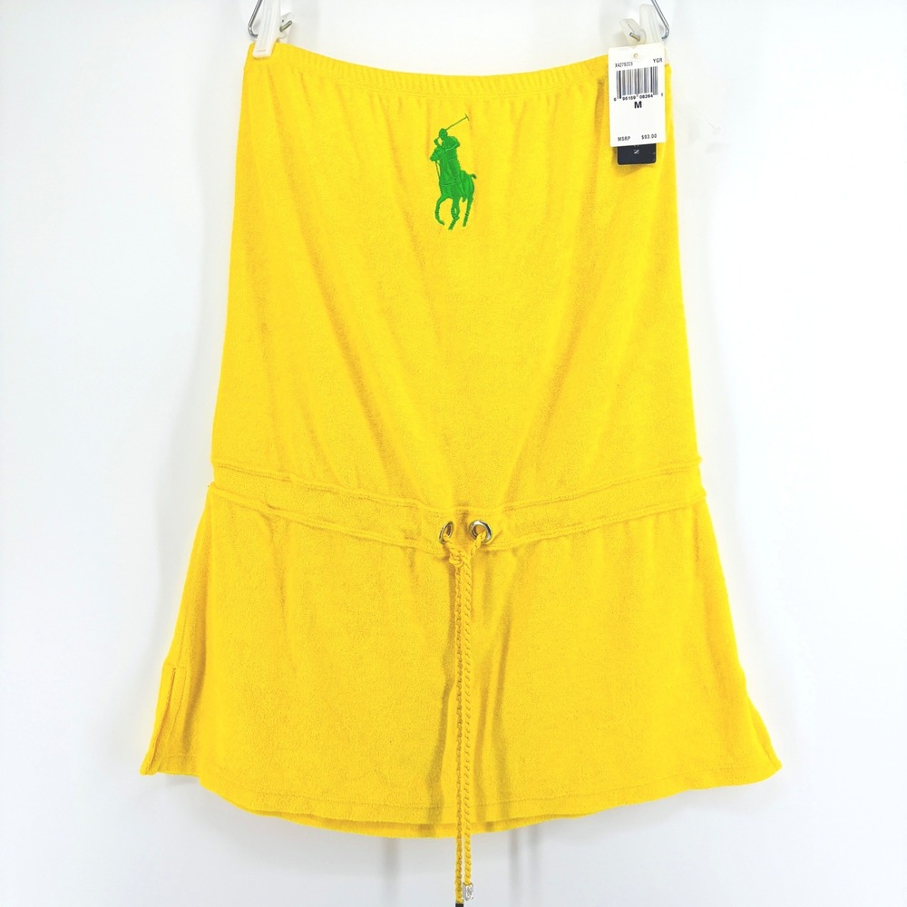 NEW Ralph Lauren Coverup Womens M Yellow Terry Cloth Strapless Romper Swimwear